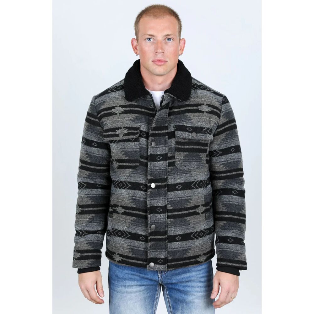 Plantini Mens Ethnic Aztec Fur Lined Jacket Black Size XL Warm Spread Collar